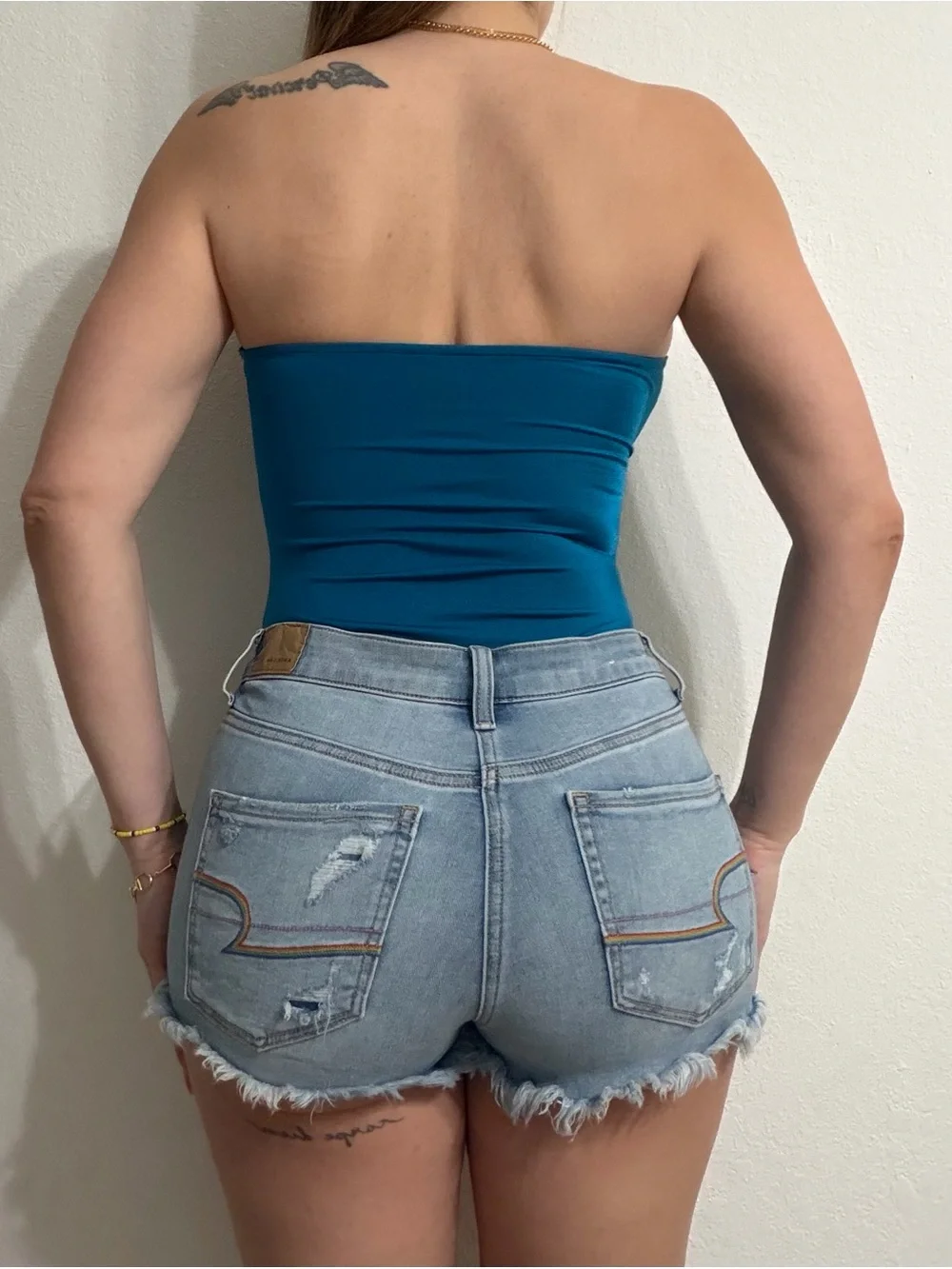 Blue Teal Strapless Cut Out Bodysuit One Size
